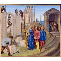 L'empereur Charlemagne visite un chantier
